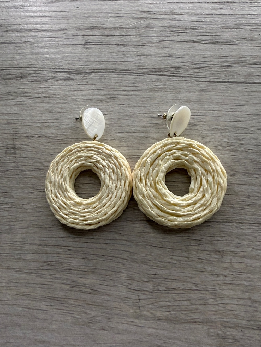 Handcrafted Cream Woven Hoop Drop Earrings - Women Jewelry